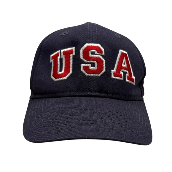 USA Shooting Navy Dad Hat Letter A Logo Strapback Cap American Flag Embroidery - Picture 1 of 6